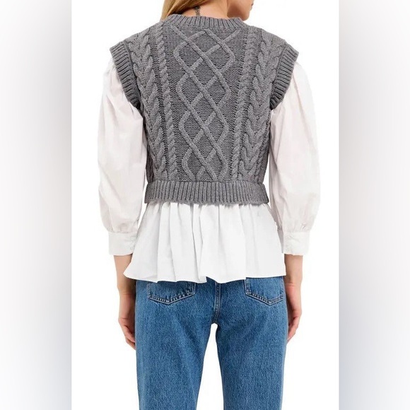 Gray Layered Cable Knit Mixed Vest Top - Picture 2 of 6